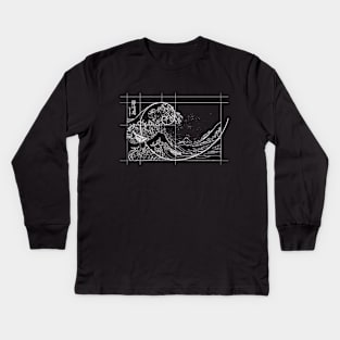 Hokusai Meets Fibonacci, Linear, White Kids Long Sleeve T-Shirt